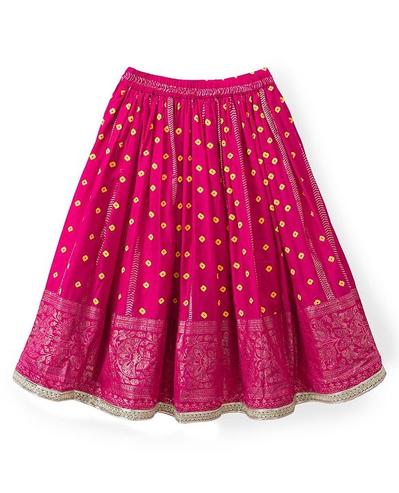 Babyhug Brocade Woven Half Sleeves Lehenga Choli Set With Floral Embroidery & Dupatta - Mustard & Pink