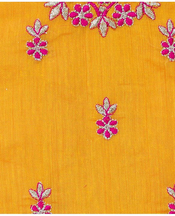 Babyhug Brocade Woven Half Sleeves Lehenga Choli Set With Floral Embroidery & Dupatta - Mustard & Pink