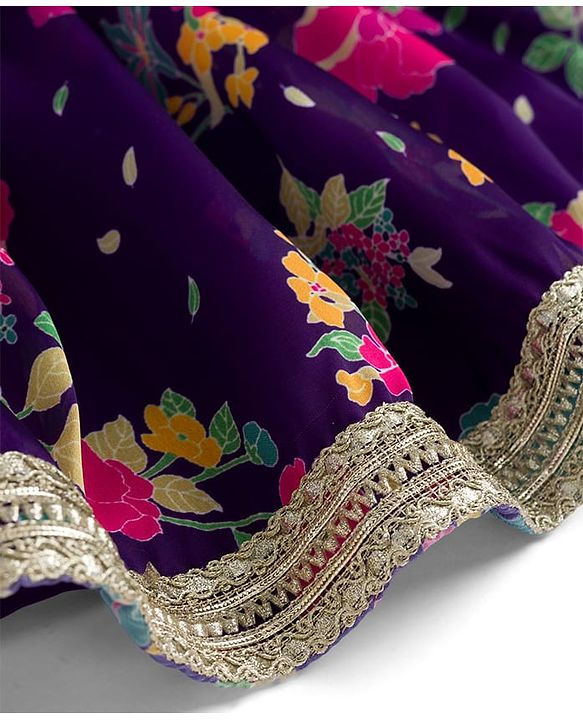 Babyhug Rayon Woven Half Sleeves Ethnic Dress With Embroidered Detailing & Floral Print - Purple