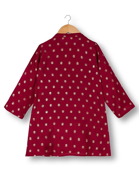 Babyhug Brocade Woven Full Sleeves Kurta Pajama Set With Floral Print - Maroon
