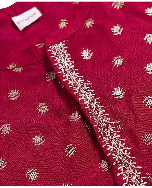 Babyhug Brocade Woven Full Sleeves Kurta Pajama Set With Floral Print - Maroon