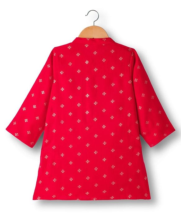 Babyhug Woven Full Sleeves Kurta Pajama Set With Floral Foil Print - Red