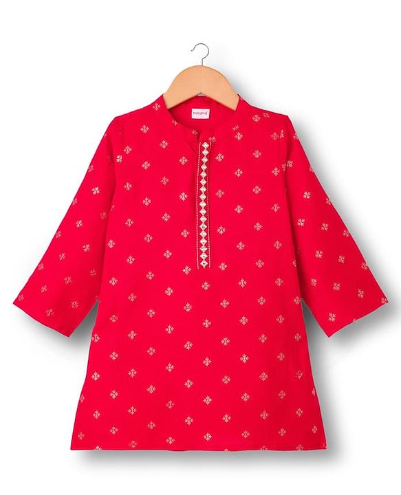 Babyhug Woven Full Sleeves Kurta Pajama Set With Floral Foil Print - Red