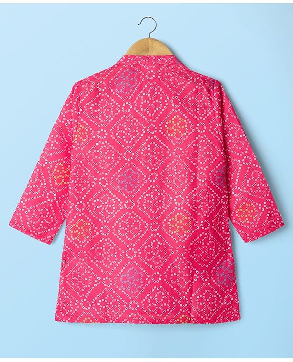 Babyhug Cambric Woven Full Sleeves Kurta Dhoti Set With Bandhani Print - Pink