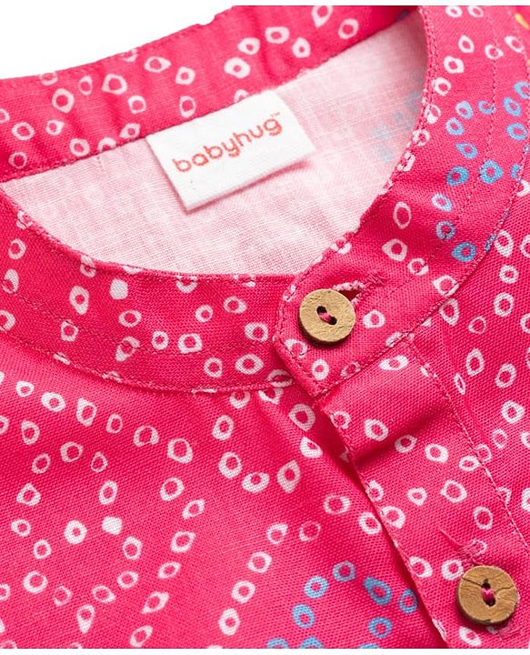Babyhug Cambric Woven Full Sleeves Kurta Dhoti Set With Bandhani Print - Pink