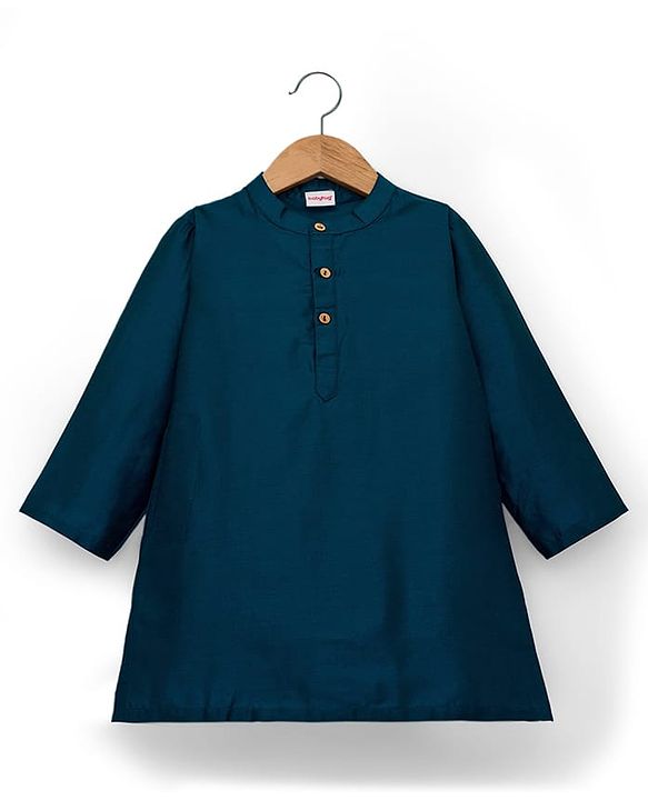 Babyhug Cotton Blend Woven Full Sleeves Kurta Pajama Set with Jacket & Floral Embroidery - Teal Blue