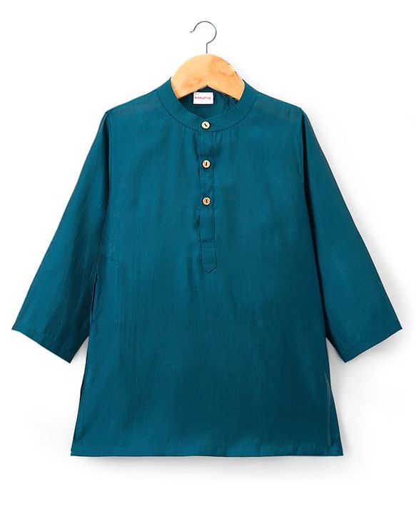 Babyhug Woven Full Sleeves Kurta Pajama & Floral Embroidery Jacket Set  - Teal Blue