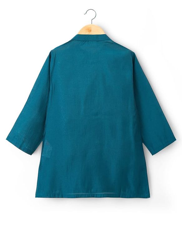Babyhug Woven Full Sleeves Kurta Pajama & Floral Embroidery Jacket Set  - Teal Blue