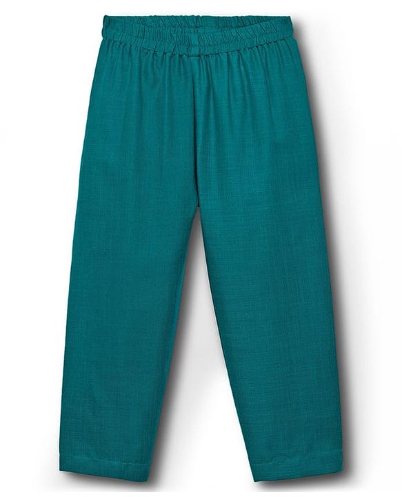 Babyhug Cotton Blend Full Sleeves Kurta Pajama Set with Jacket & Motif Embroidery - Teal Blue