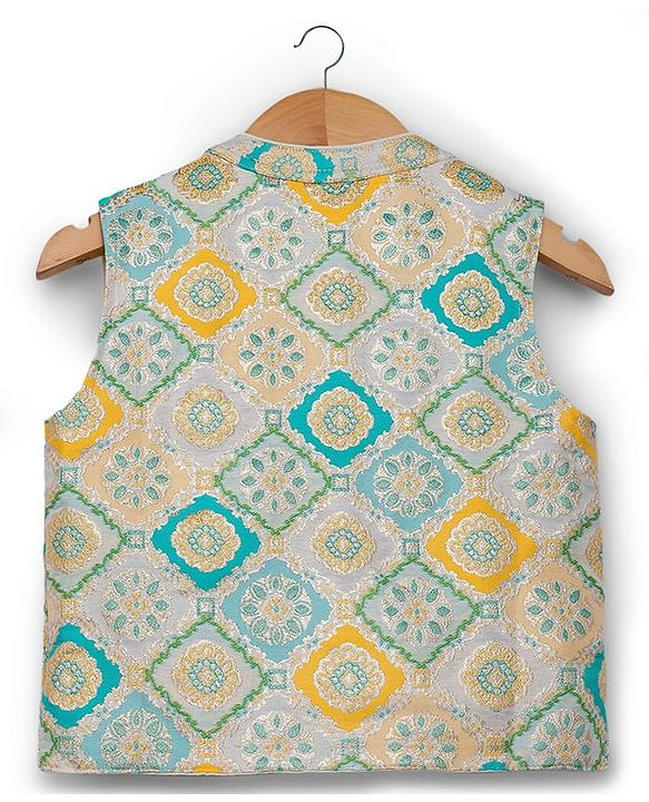 Babyhug Cotton Blend Full Sleeves Kurta Pajama Set with Jacket & Motif Embroidery - Teal Blue