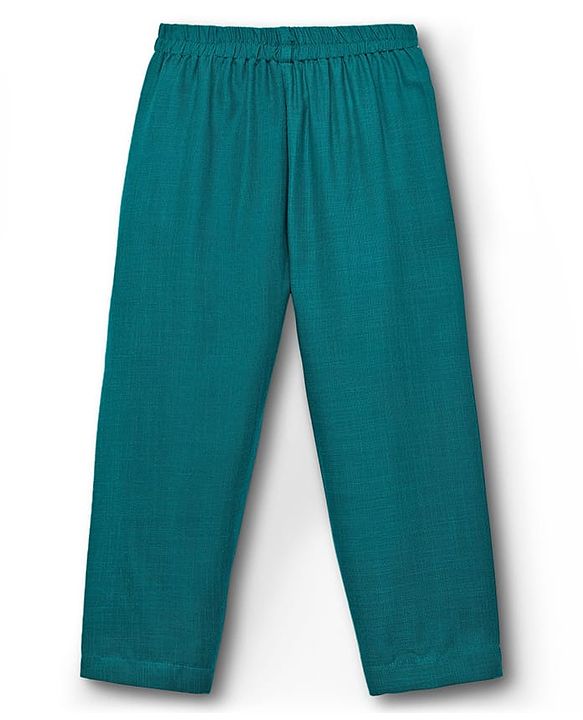 Babyhug Cotton Blend Full Sleeves Kurta Pajama Set with Jacket & Motif Embroidery - Teal Blue