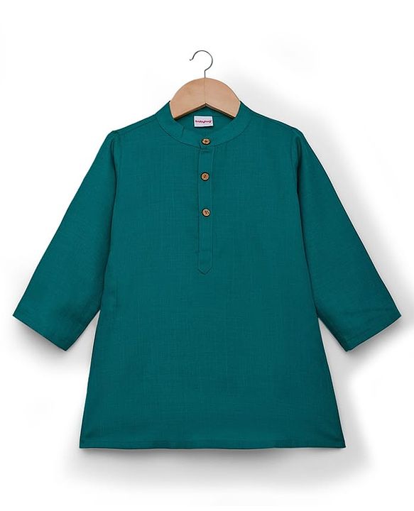 Babyhug Cotton Blend Full Sleeves Kurta Pajama Set with Jacket & Motif Embroidery - Teal Blue
