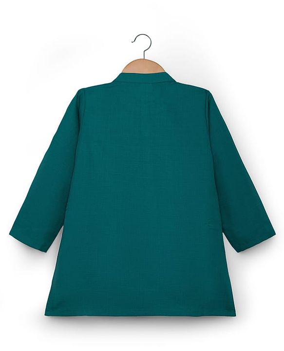 Babyhug Cotton Blend Full Sleeves Kurta Pajama Set with Jacket & Motif Embroidery - Teal Blue