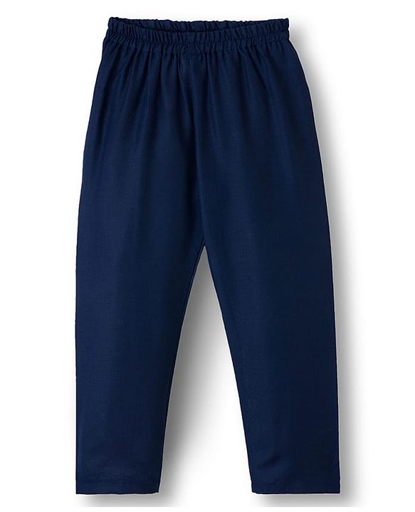 Babyhug Woven Full Sleeves Kurta Pyjama Set With Floral Embroidered Nehru Jacket - Navy Blue