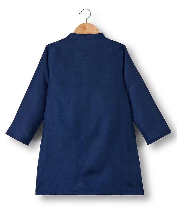Babyhug Woven Full Sleeves Kurta Pyjama Set With Floral Embroidered Nehru Jacket - Navy Blue