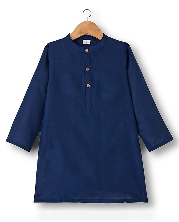 Babyhug Woven Full Sleeves Kurta Pyjama Set With Floral Embroidered Nehru Jacket - Navy Blue