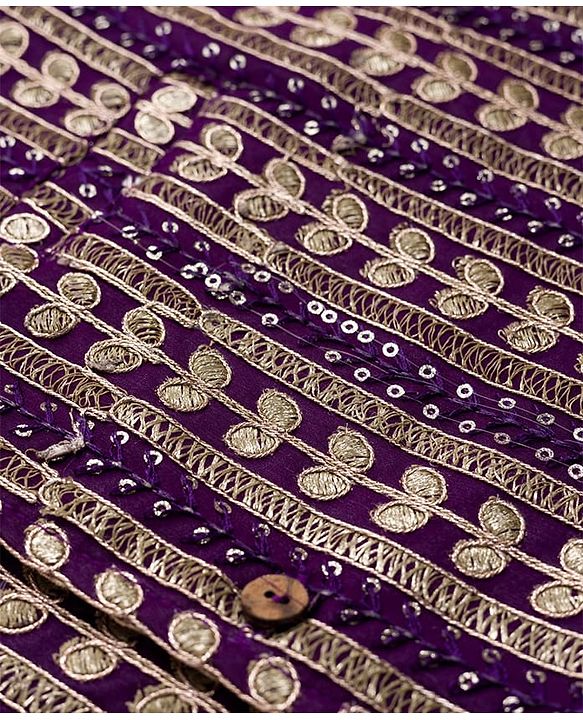 Babyhug Woven Full Sleeves Kurta Pajama & Nehru Jacket with Foil Embroidery - Beige & Purple