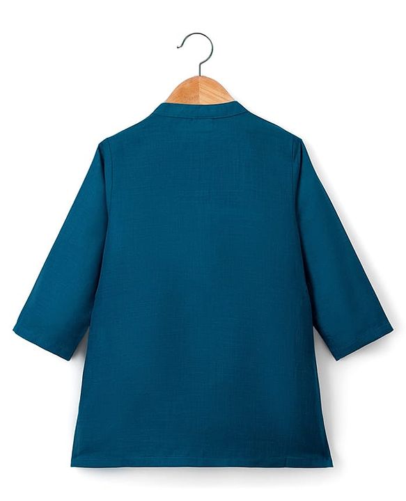 Babyhug Woven Full Sleeves Kurta Pajama & Nehru Jacket with Diamond argyle Print - Teal Blue