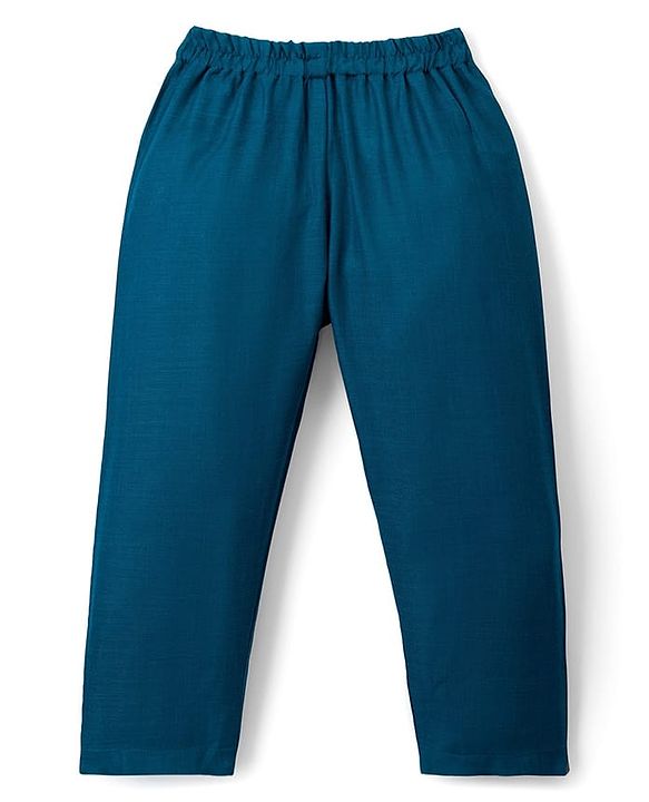 Babyhug Woven Full Sleeves Kurta Pajama & Nehru Jacket with Diamond argyle Print - Teal Blue