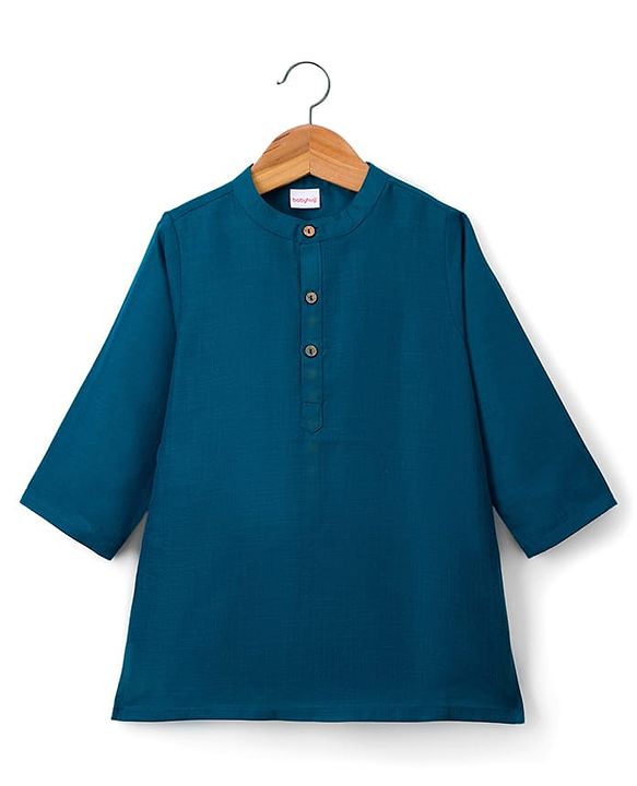 Babyhug Woven Full Sleeves Kurta Pajama & Nehru Jacket with Diamond argyle Print - Teal Blue