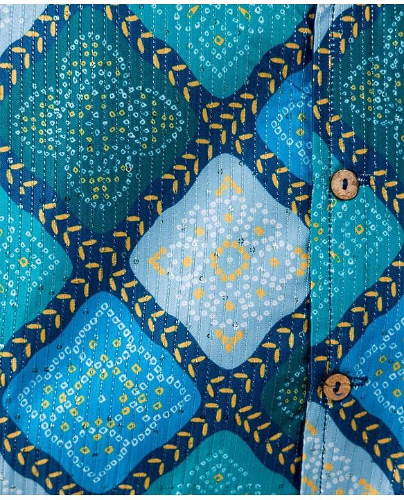 Babyhug Woven Full Sleeves Kurta Pajama & Nehru Jacket with Diamond argyle Print - Teal Blue