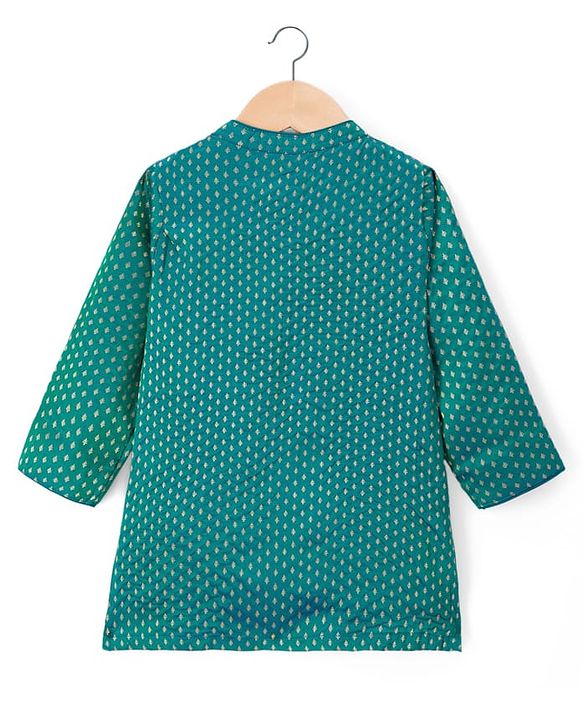 Babyhug Brocade Woven Full Sleeves Kurta Pajama Set With Floral Foil Print - Dark Green