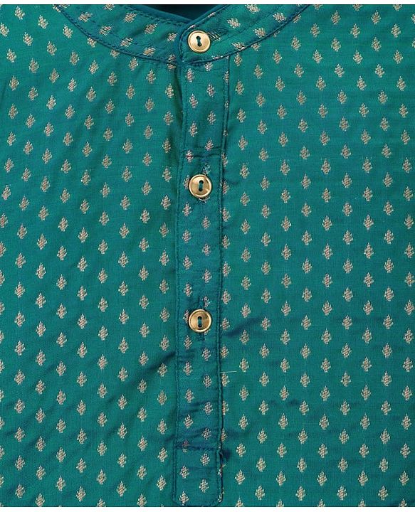 Babyhug Brocade Woven Full Sleeves Kurta Pajama Set With Floral Foil Print - Dark Green