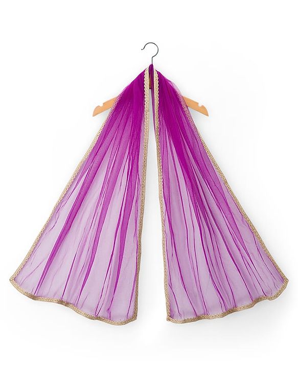 Babyhug Lurex Woven Three Fourth Sleeves Choli Lehenga & Dupatta Set With Floral Embriodery - Purple