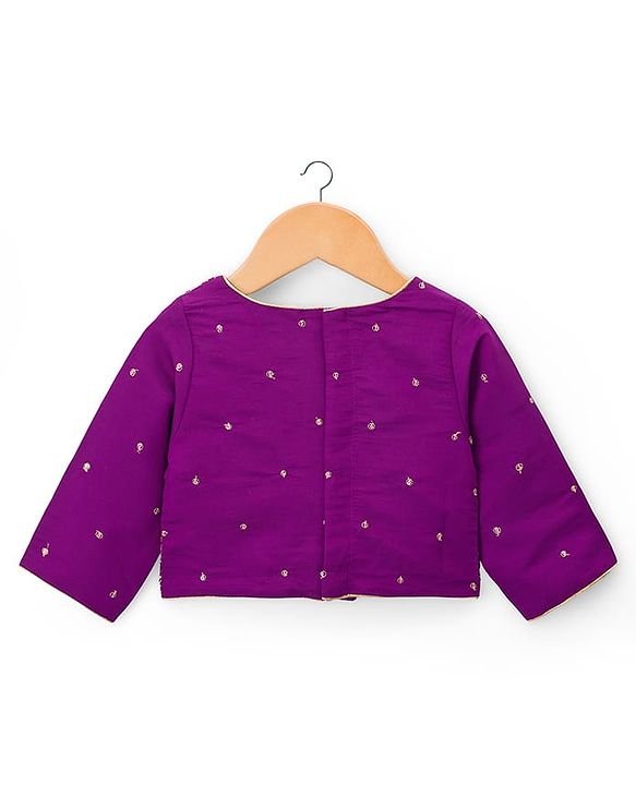 Babyhug Lurex Woven Three Fourth Sleeves Choli Lehenga & Dupatta Set With Floral Embriodery - Purple
