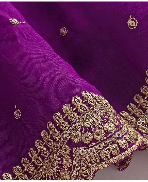 Babyhug Lurex Woven Three Fourth Sleeves Choli Lehenga & Dupatta Set With Floral Embriodery - Purple