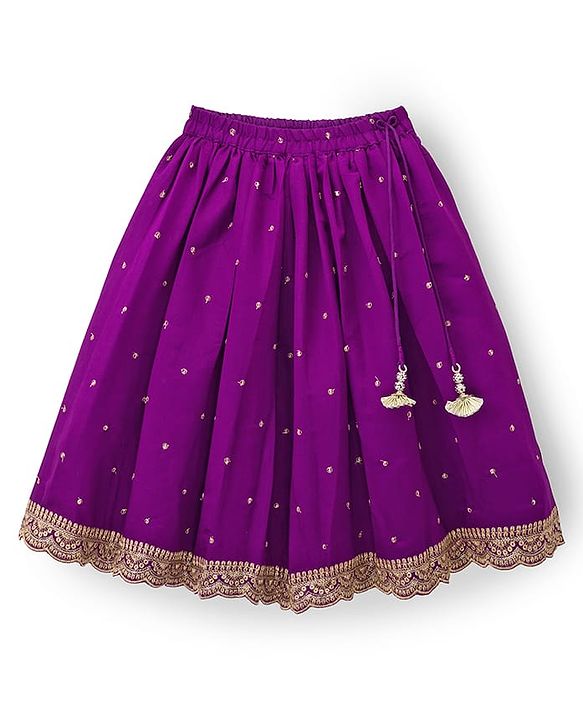 Babyhug Lurex Woven Three Fourth Sleeves Choli Lehenga & Dupatta Set With Floral Embriodery - Purple