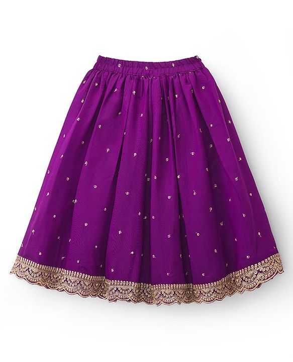 Babyhug Lurex Woven Three Fourth Sleeves Choli Lehenga & Dupatta Set With Floral Embriodery - Purple