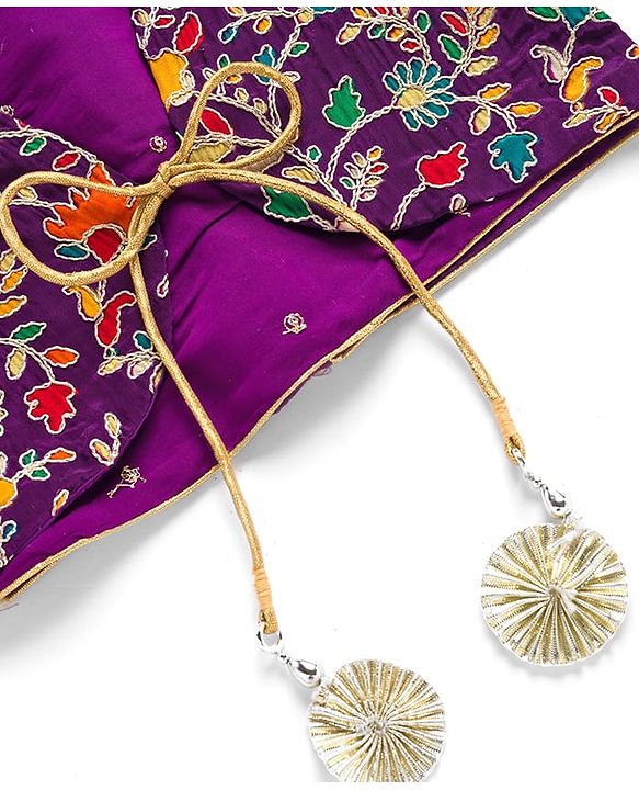 Babyhug Lurex Woven Three Fourth Sleeves Choli Lehenga & Dupatta Set With Floral Embriodery - Purple