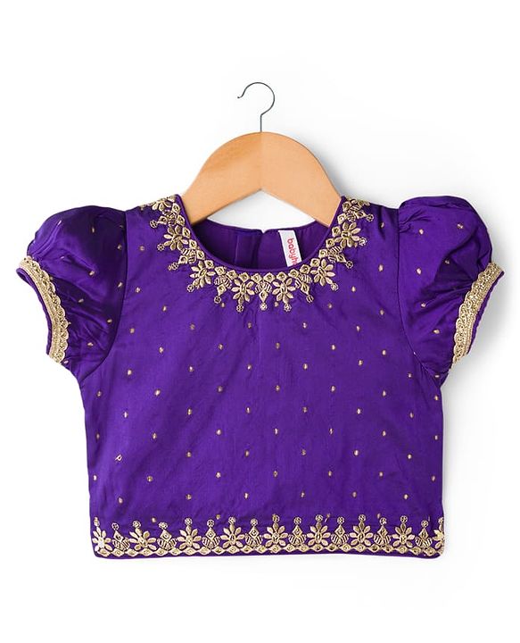 Babyhug Brocade Woven Half Sleeves Pattu Pavda Choli Lehenga & Dupatta Set With Floral Embriodery - Fuschia