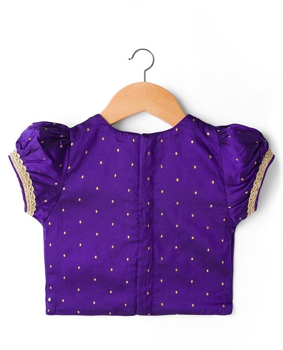 Babyhug Brocade Woven Half Sleeves Pattu Pavda Choli Lehenga & Dupatta Set With Floral Embriodery - Fuschia