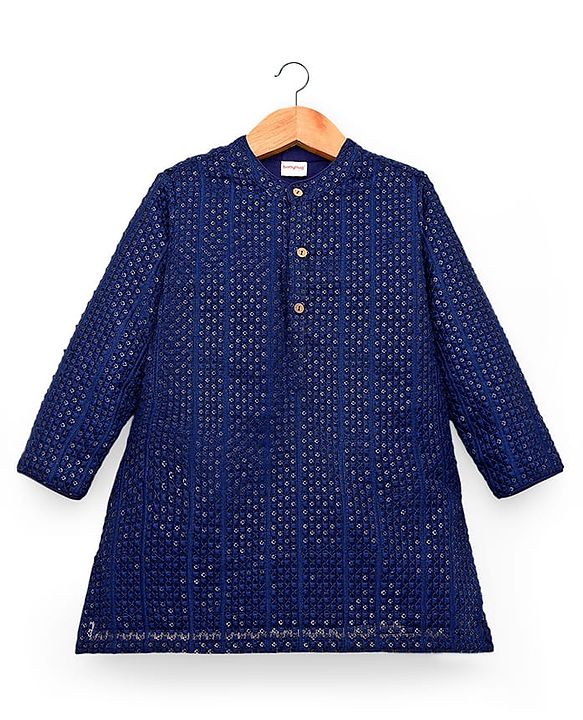 Babyhug Georgette Woven Full Sleeves Kurta Pajama Set with Embroidery - Navy Blue