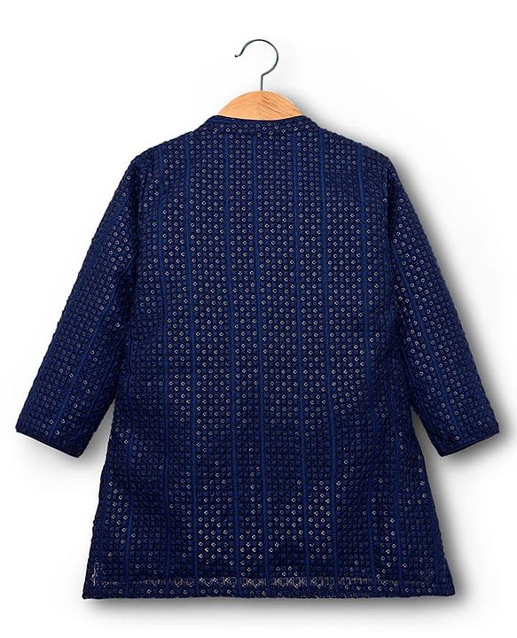 Babyhug Georgette Woven Full Sleeves Kurta Pajama Set with Embroidery - Navy Blue