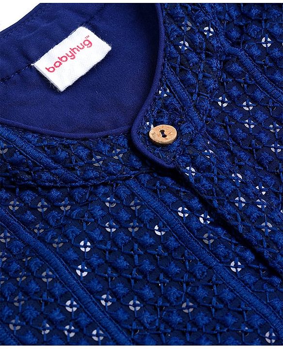 Babyhug Georgette Woven Full Sleeves Kurta Pajama Set with Embroidery - Navy Blue