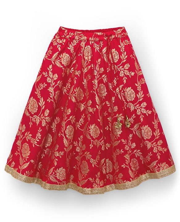 Babyhug Brocade Woven Sleeveless Choli Lehenga Set with Dupatta & Floral Embroidery - Red