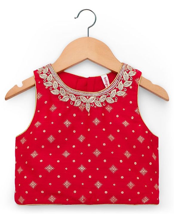 Babyhug Brocade Woven Sleeveless Choli Lehenga Set with Dupatta & Floral Embroidery - Red