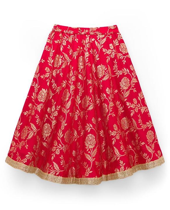 Babyhug Brocade Woven Sleeveless Choli Lehenga Set with Dupatta & Floral Embroidery - Red