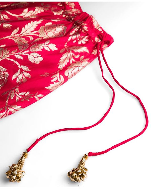 Babyhug Brocade Woven Sleeveless Choli Lehenga Set with Dupatta & Floral Embroidery - Red
