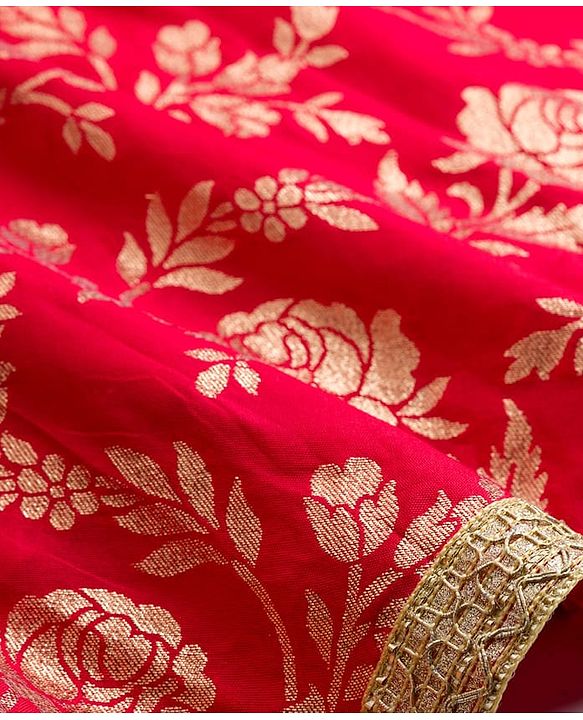 Babyhug Brocade Woven Sleeveless Choli Lehenga Set with Dupatta & Floral Embroidery - Red