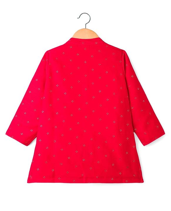 Babyhug Cotton Woven Full Sleeves Kurta Dhoti Set With Foil Print - Red