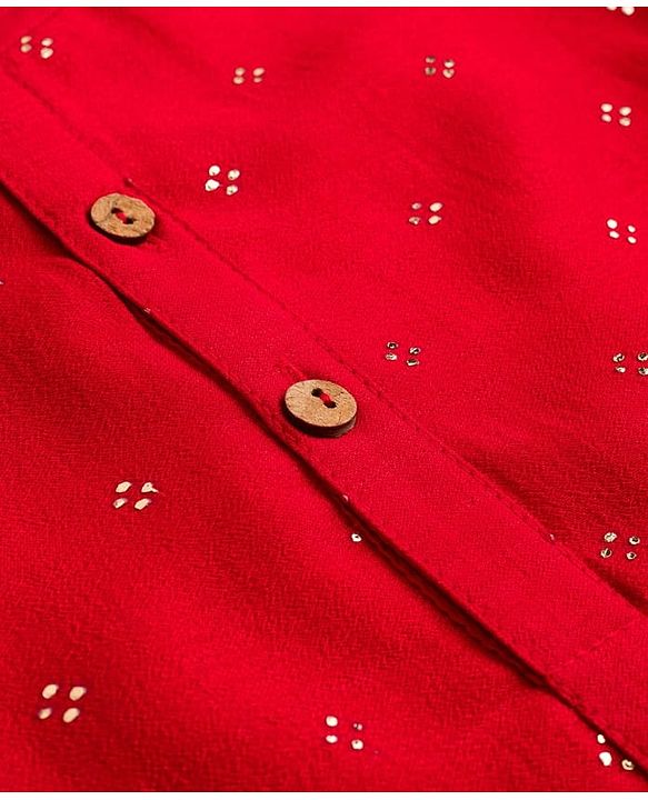 Babyhug Cotton Woven Full Sleeves Kurta Dhoti Set With Foil Print - Red