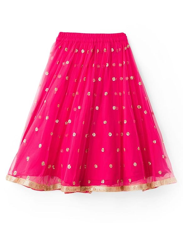 Babyhug Net Woven Sleeveless Choli Lehenga & Dupatta Set With Floral Embriodery - Fuschia