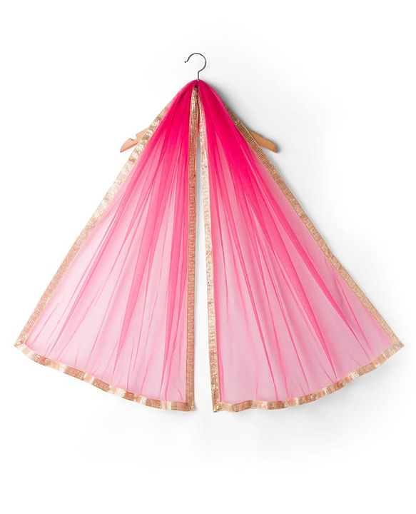 Babyhug Net Woven Sleeveless Choli Lehenga & Dupatta Set With Floral Embriodery - Fuschia
