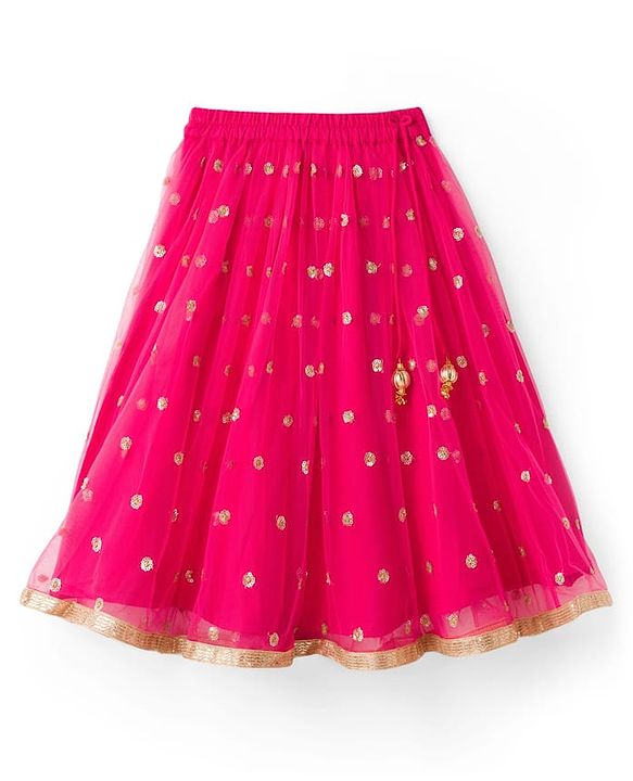 Babyhug Net Woven Sleeveless Choli Lehenga & Dupatta Set With Floral Embriodery - Fuschia