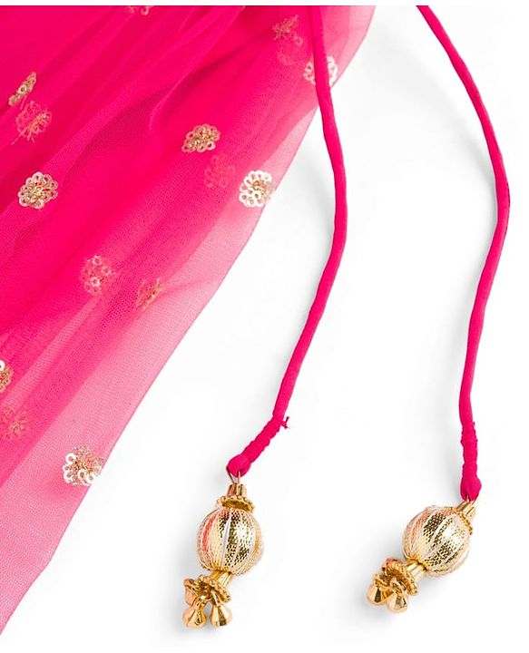 Babyhug Net Woven Sleeveless Choli Lehenga & Dupatta Set With Floral Embriodery - Fuschia