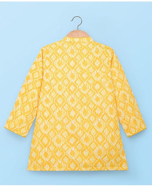 Babyhug Woven Full Sleeves Hakkoba Embroidered  Kurta Dhoti Set -Yellow